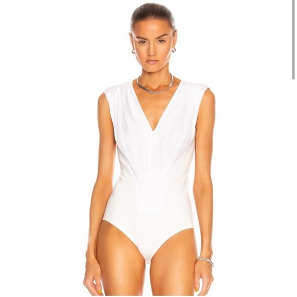 RtA Tops - NWT RtA Jovenna V-Neck Pleated Bodysuit in White XXSmall